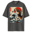 A dark gray oversized t-shirt featuring a large graphic print of a beagle dog riding a wave in a traditional Japanese ukiyo-e style with a red sun and Japanese text.