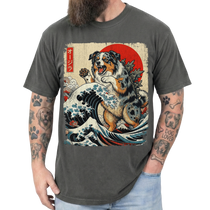 Australian Shepherd Dog Funny Dogzilla Japanese Art Unisex T-Shirt